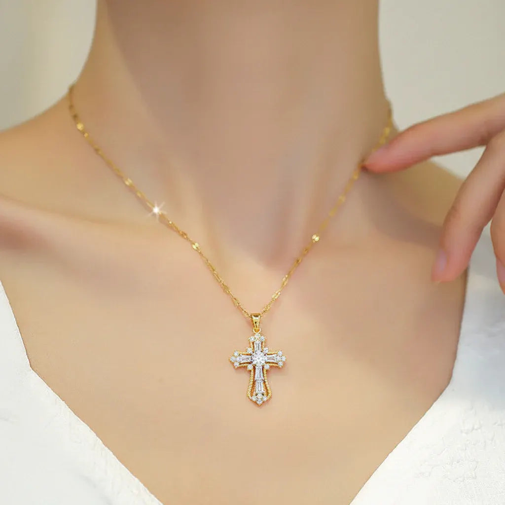 Gold Cross Pendant Necklace – Mother's Day Jewelry Gift
