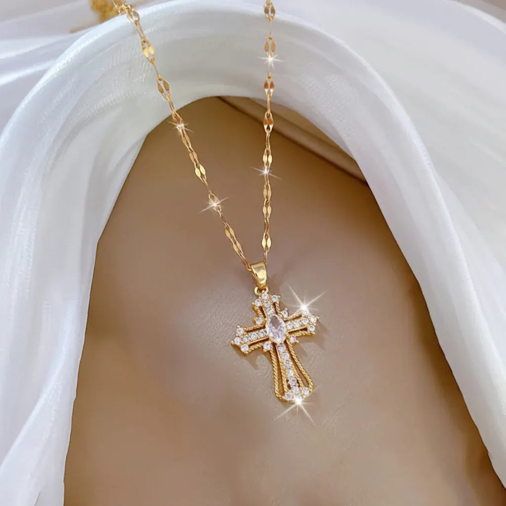 Gold Cross Pendant Necklace – Mother's Day Jewelry Gift