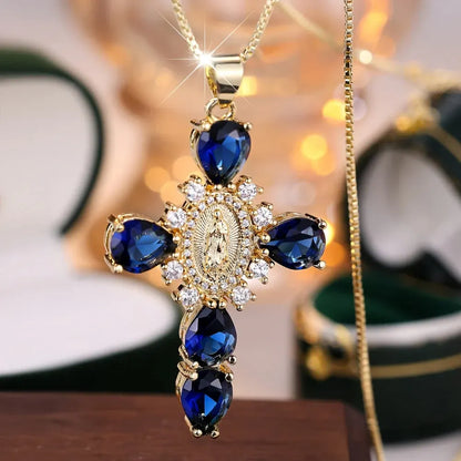 Gold Cross Pendant Necklace with Cubic Zirconia – Mother's Day Gift