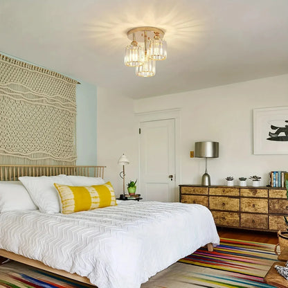 Gold Crystal Semi Flush Mount Ceiling Light – Modern 3-Light Fixture