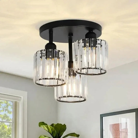 Gold Crystal Semi Flush Mount Ceiling Light – Modern 3-Light Fixture