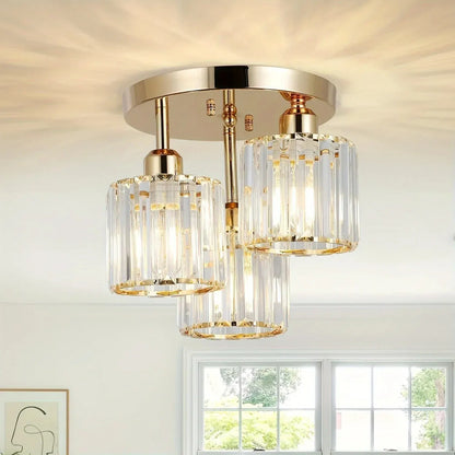 Gold Crystal Semi Flush Mount Ceiling Light – Modern 3-Light Fixture
