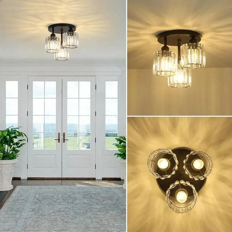 Gold Crystal Semi Flush Mount Ceiling Light – Modern 3-Light Fixture