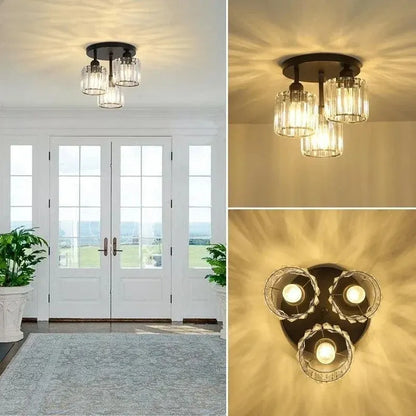 Gold Crystal Semi Flush Mount Ceiling Light – Modern 3-Light Fixture