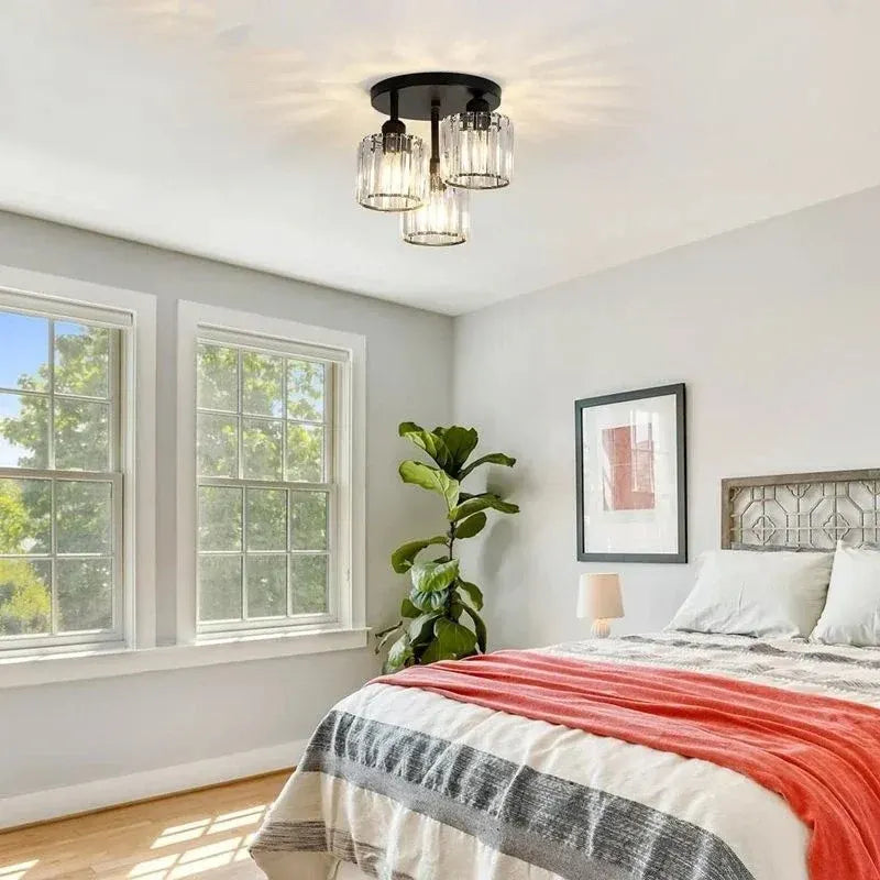 Gold Crystal Semi Flush Mount Ceiling Light – Modern 3-Light Fixture