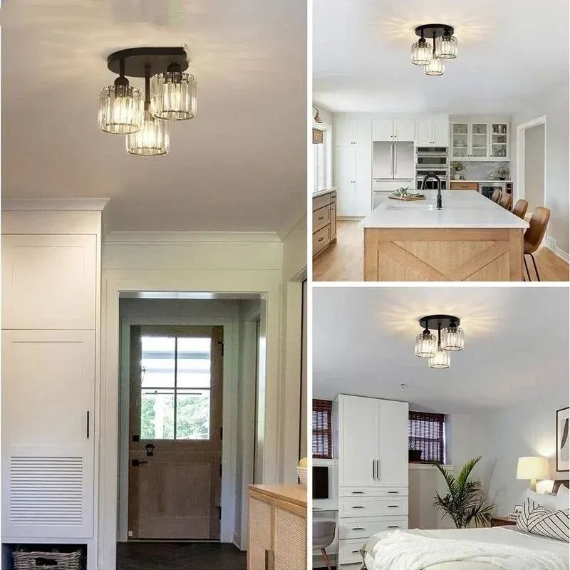 Gold Crystal Semi Flush Mount Ceiling Light – Modern 3-Light Fixture
