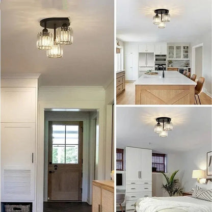 Gold Crystal Semi Flush Mount Ceiling Light – Modern 3-Light Fixture