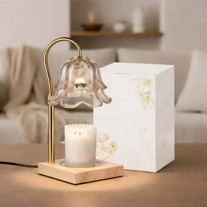 Gold Electric Wax Melt Heater Lamp with Flower Glass Shade