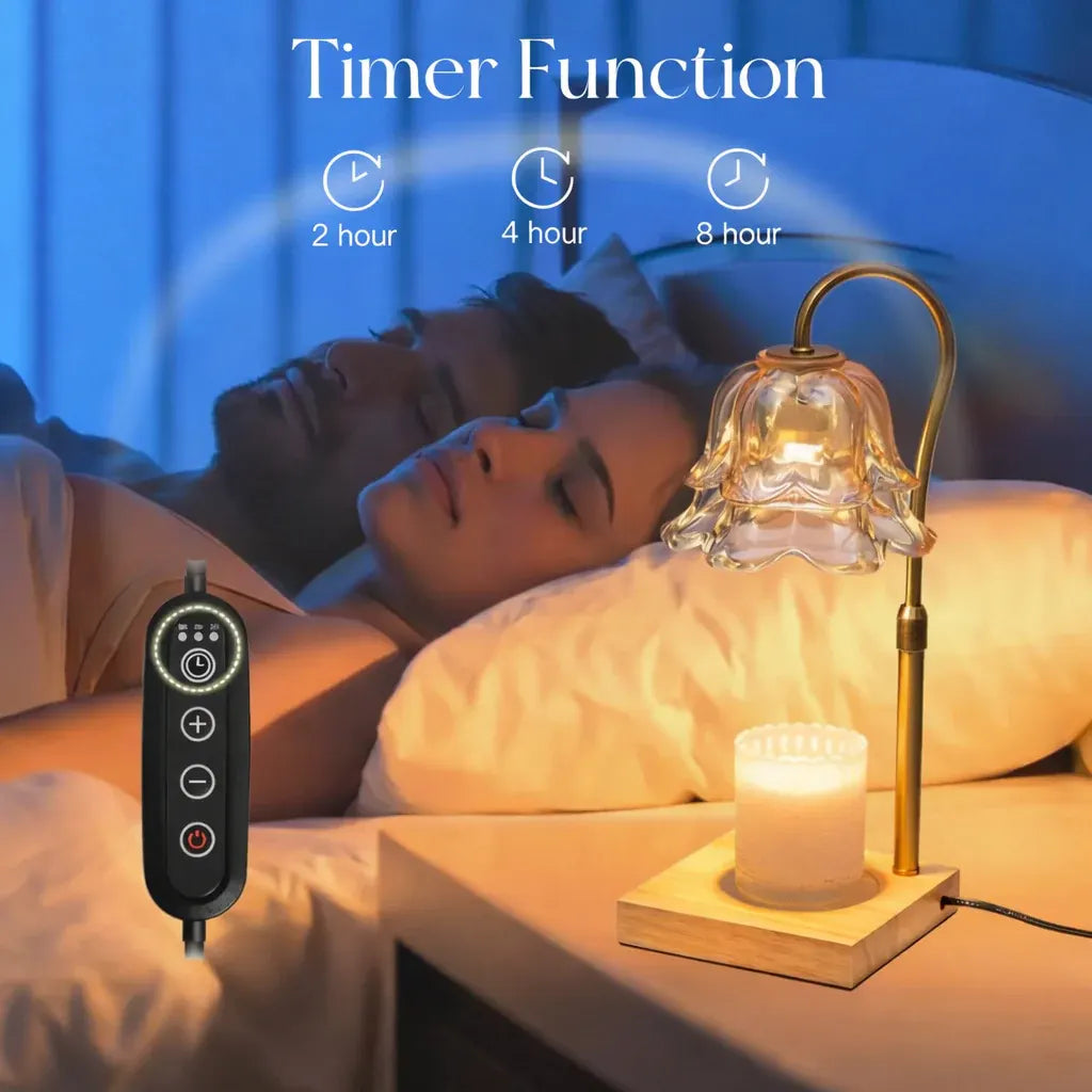 Gold Electric Wax Melt Heater Lamp with Flower Glass Shade
