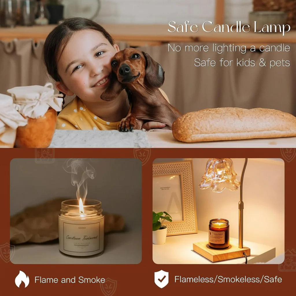 Gold Electric Wax Melt Heater Lamp with Flower Glass Shade