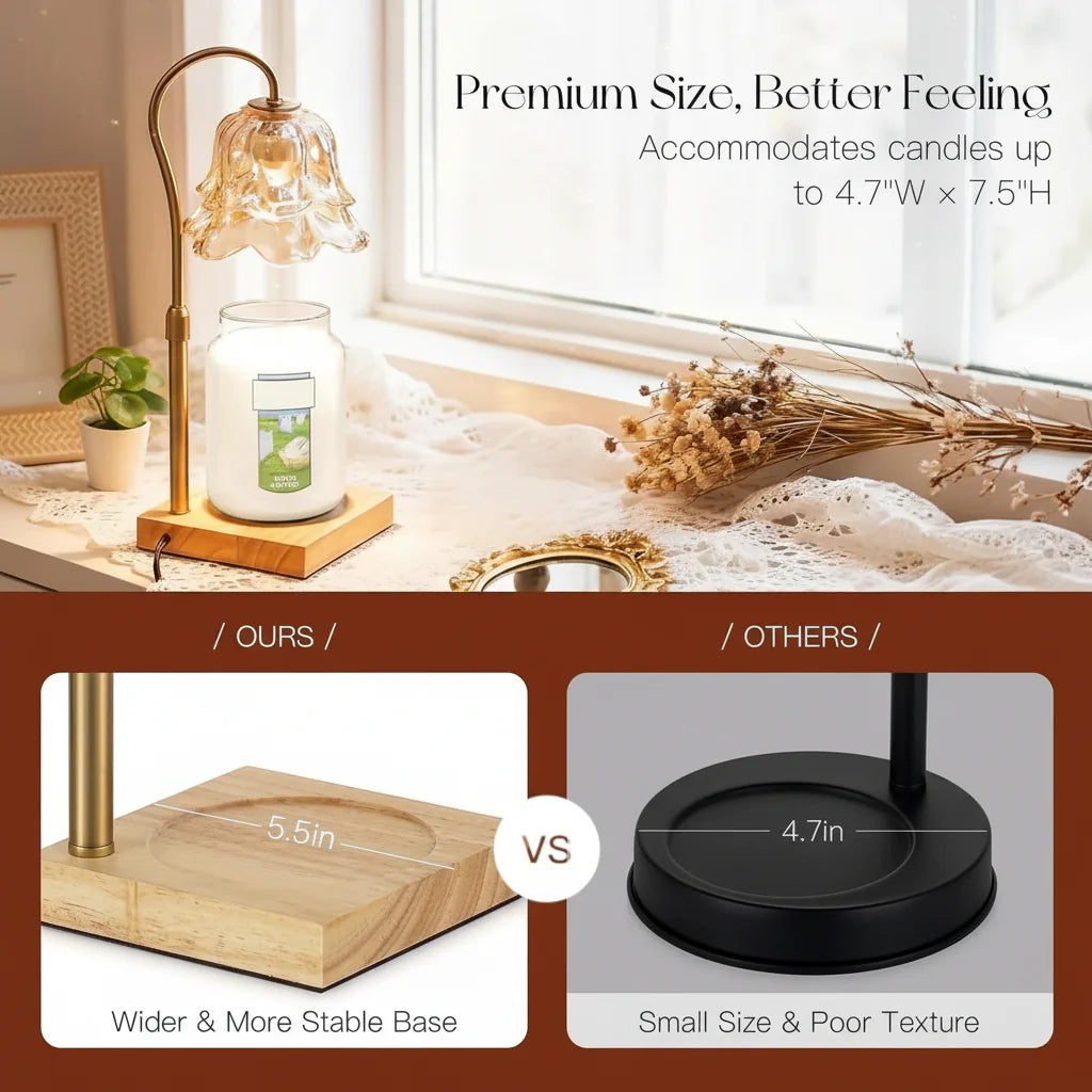 Gold Electric Wax Melt Heater Lamp with Flower Glass Shade