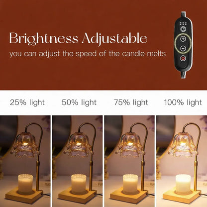 Gold Electric Wax Melt Heater Lamp with Flower Glass Shade