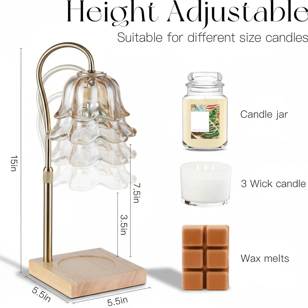 Gold Electric Wax Melt Heater Lamp with Flower Glass Shade