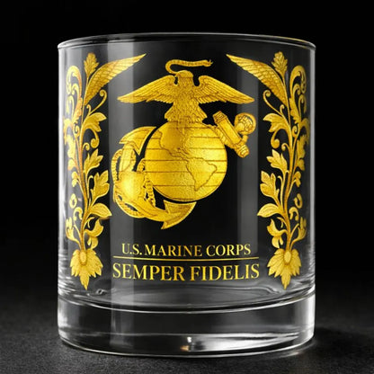 Gold Embossed Military Veteran Whiskey Glass Display Drinkware