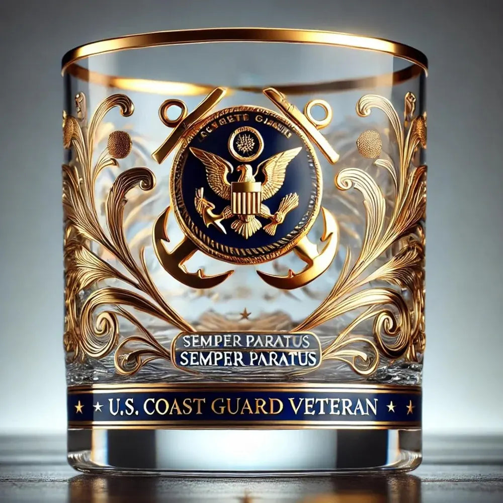 Gold Embossed Military Veteran Whiskey Glass Display Drinkware