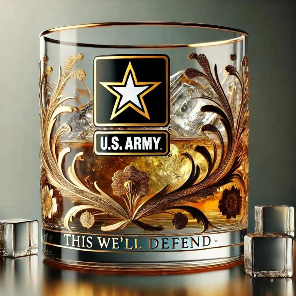 Gold Embossed Military Veteran Whiskey Glass Display Drinkware
