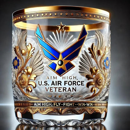 Gold Embossed Military Veteran Whiskey Glass Display Drinkware