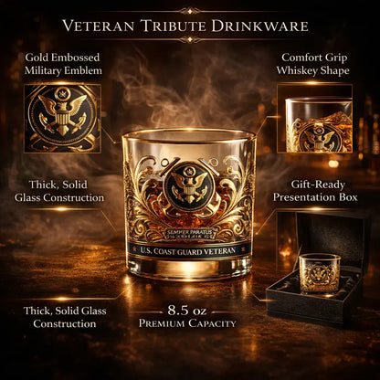 Gold Embossed Military Veteran Whiskey Glass Display Drinkware