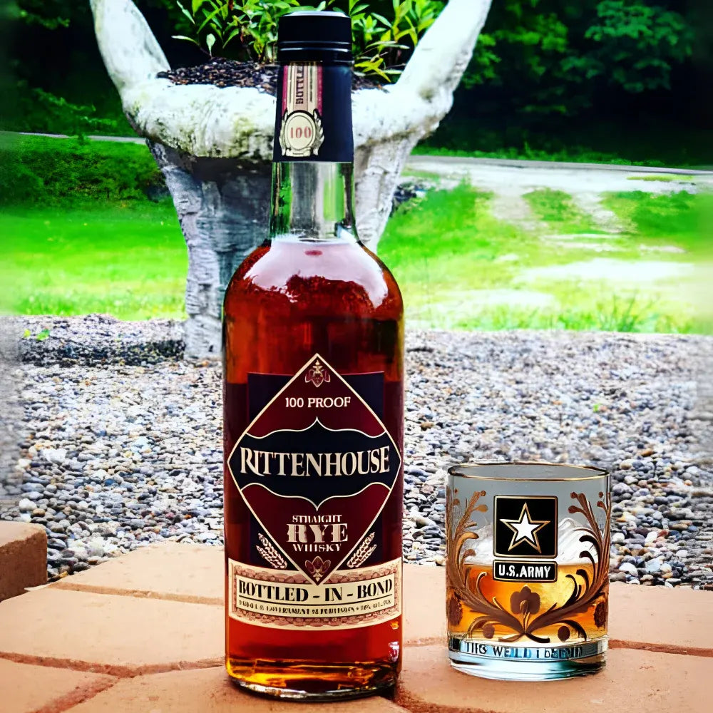 Gold Embossed Military Veteran Whiskey Glass Display Drinkware