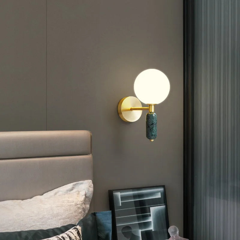 Gold-Finish Marble and Glass Sconce | Modern Wall Lamp Fixture