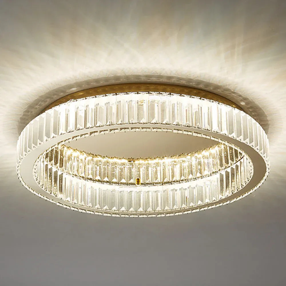 Gold Finish Round Crystal Ceiling Light Fixture