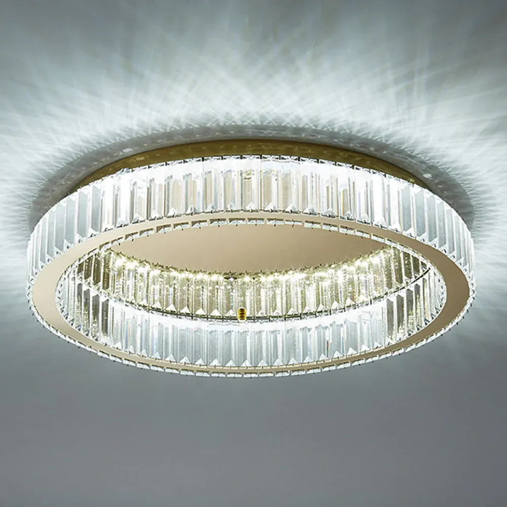 Gold Finish Round Crystal Ceiling Light Fixture