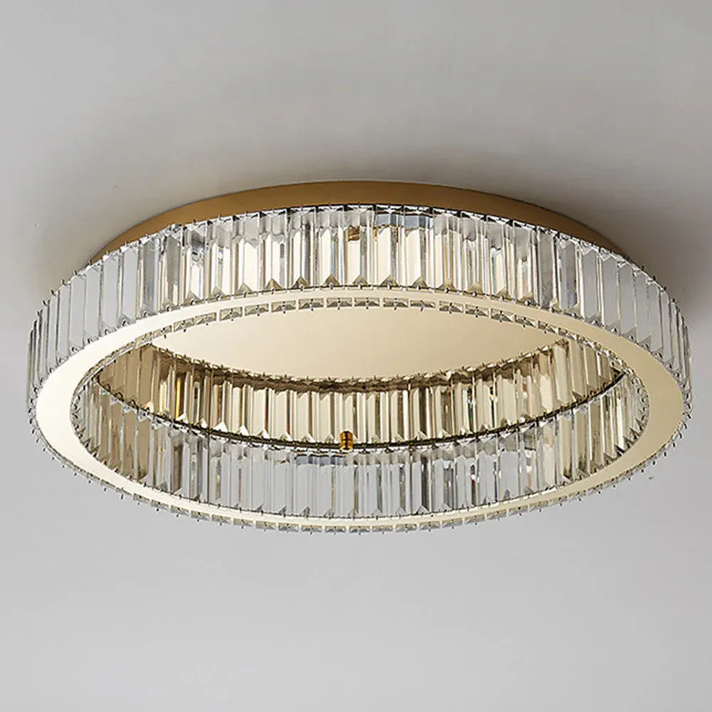 Gold Finish Round Crystal Ceiling Light Fixture