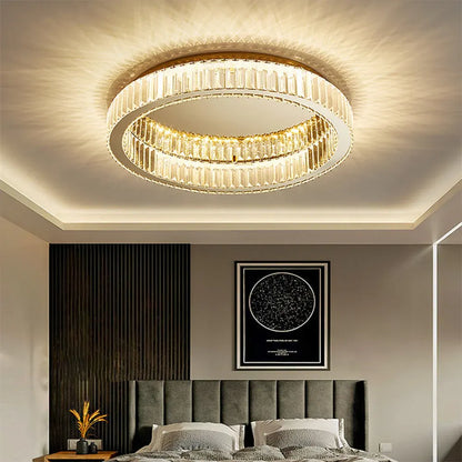 Gold Finish Round Crystal Ceiling Light Fixture