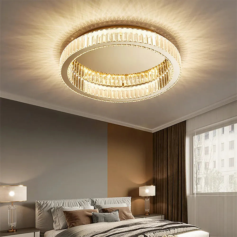 Gold Finish Round Crystal Ceiling Light Fixture