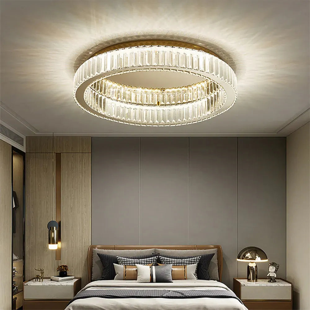 Gold Finish Round Crystal Ceiling Light Fixture