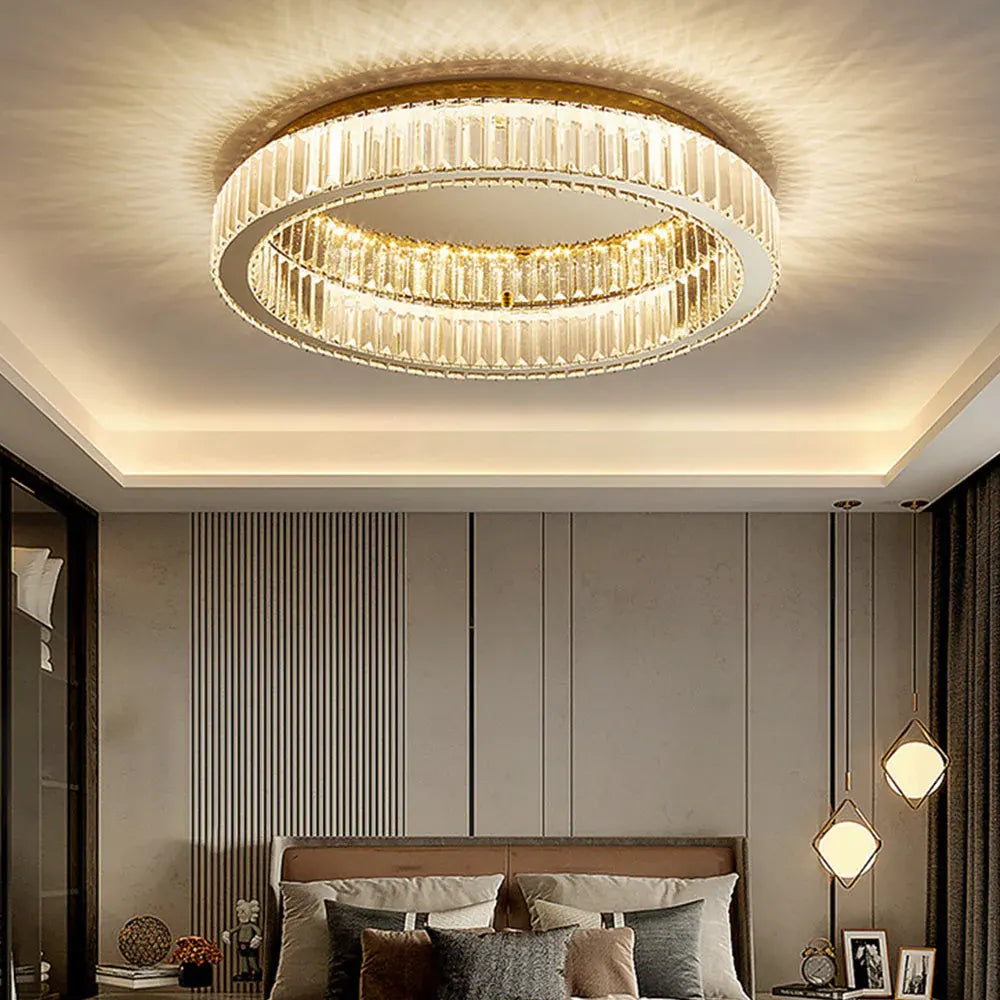 Gold Finish Round Crystal Ceiling Light Fixture