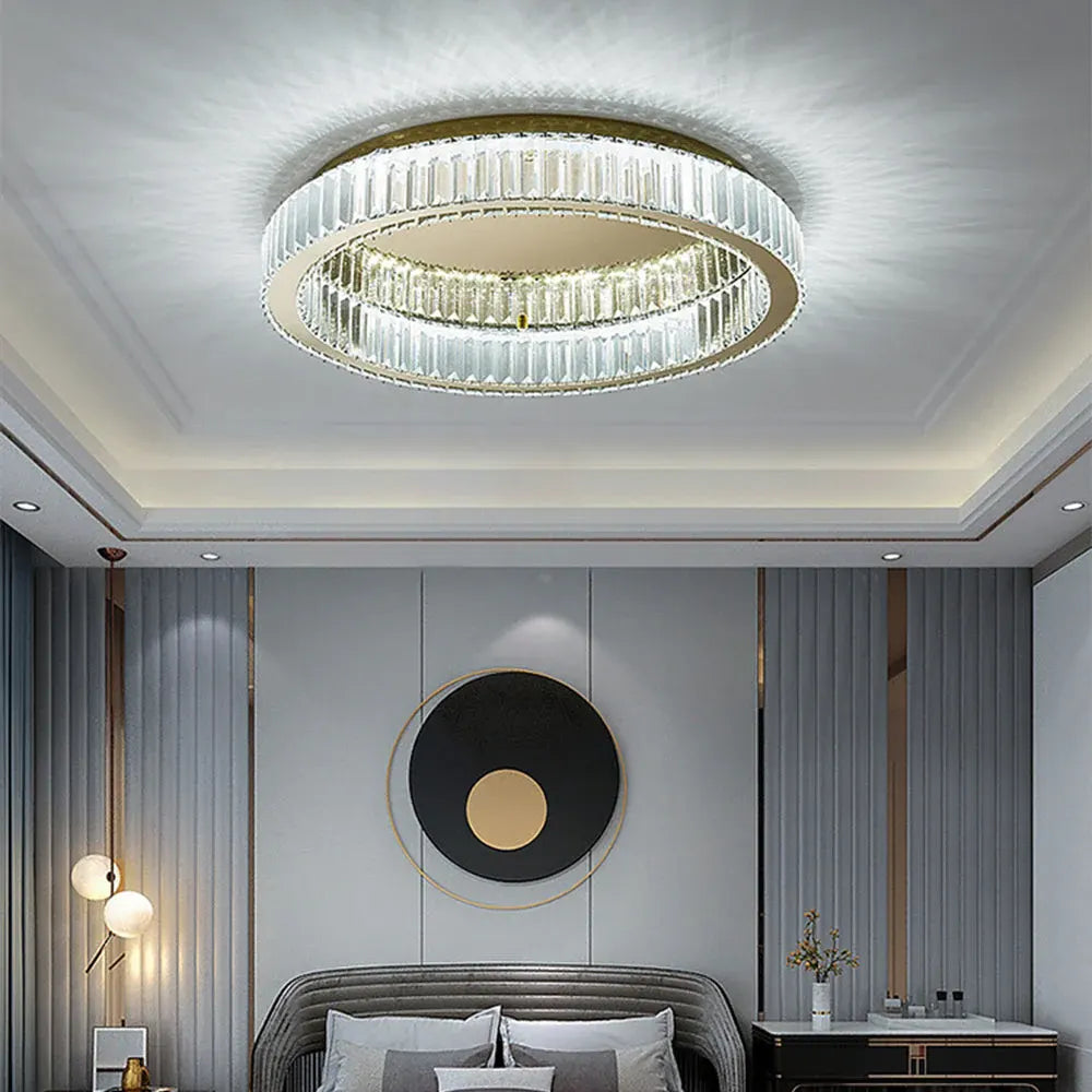 Gold Finish Round Crystal Ceiling Light Fixture