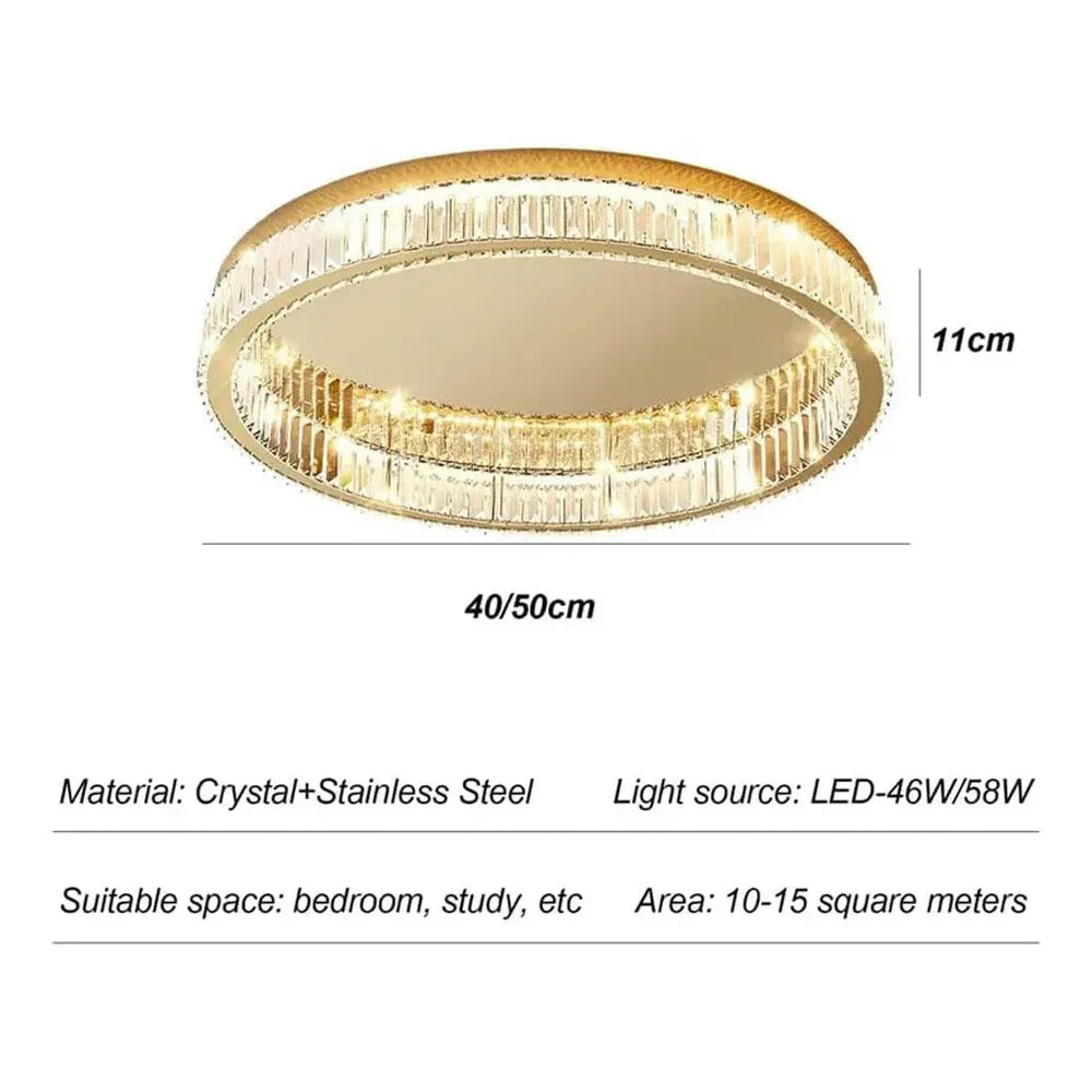 Gold Finish Round Crystal Ceiling Light Fixture