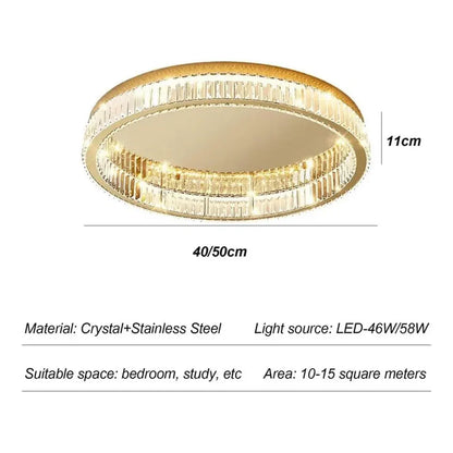 Gold Finish Round Crystal Ceiling Light Fixture