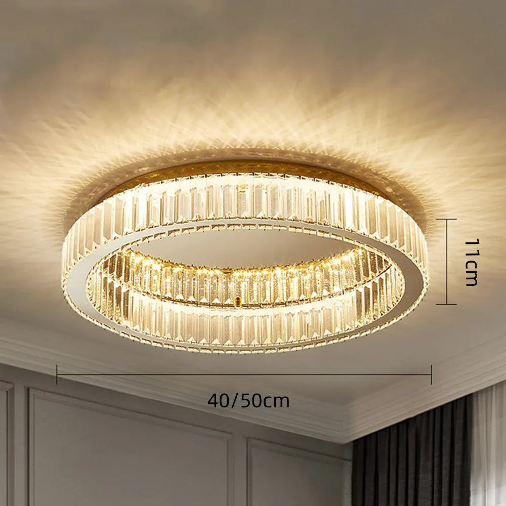 Gold Finish Round Crystal Ceiling Light Fixture
