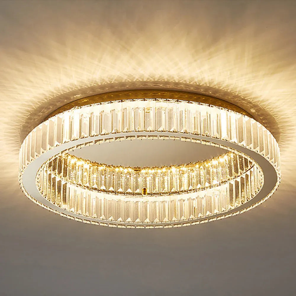 Gold Finish Round Crystal Ceiling Light Fixture