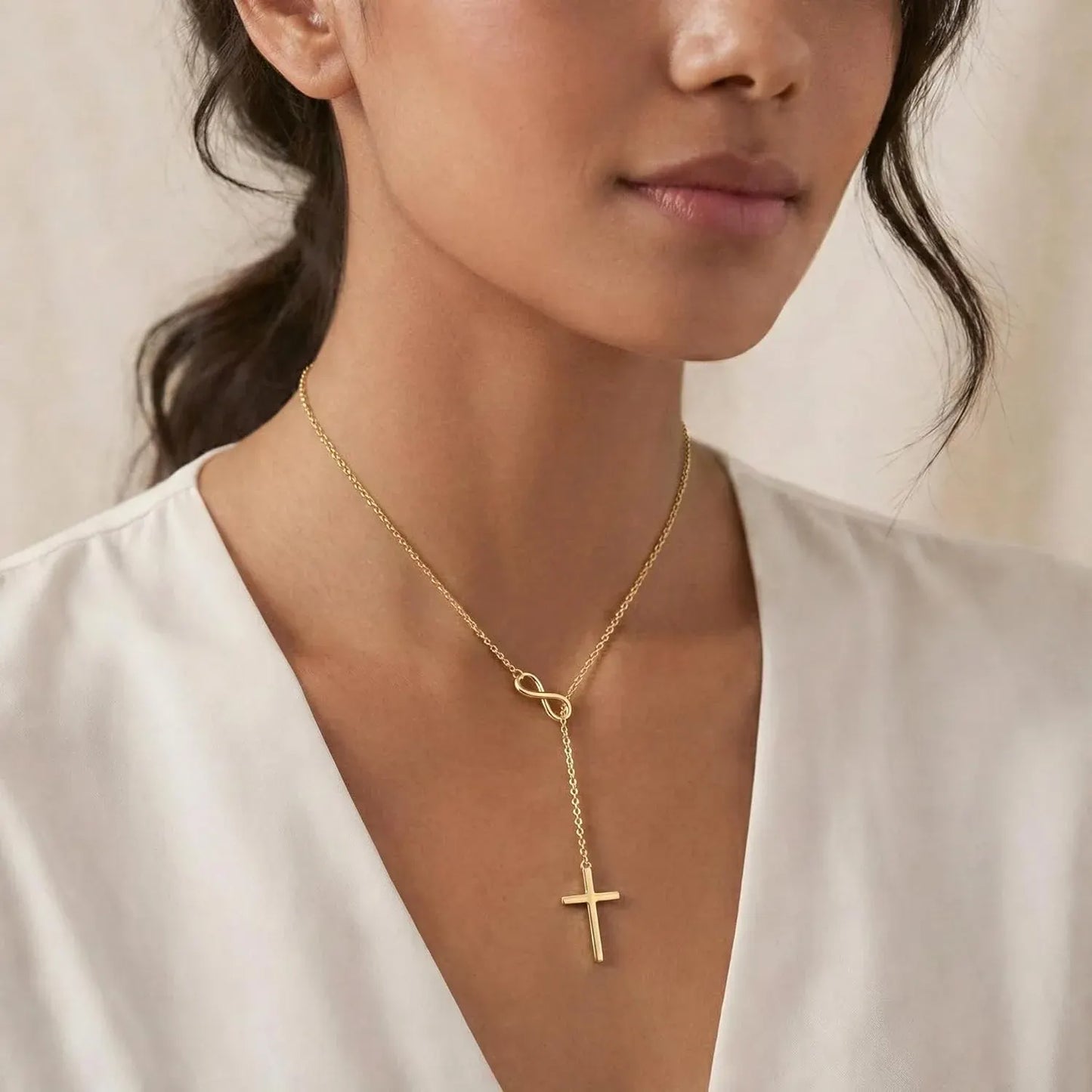 Gold Infinity Cross Y-Pendant Necklace – Mother's Day Jewelry Gift