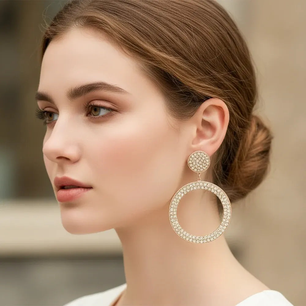 Gold Rhinestone Hoop Statement Earrings – Mother's Day Gift Jewelry