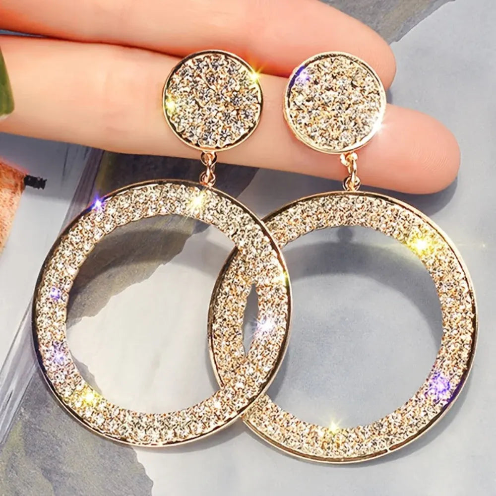 Gold Rhinestone Hoop Statement Earrings – Mother's Day Gift Jewelry