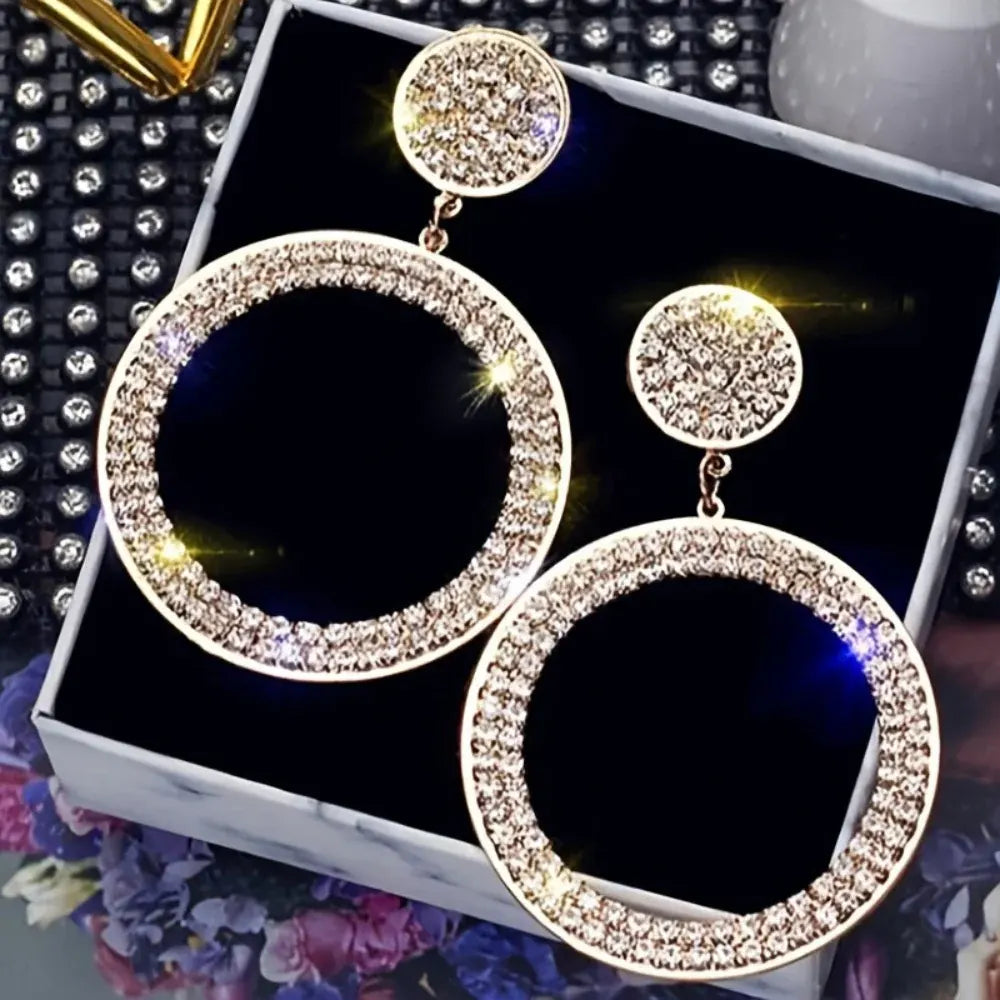 Gold Rhinestone Hoop Statement Earrings – Mother's Day Gift Jewelry