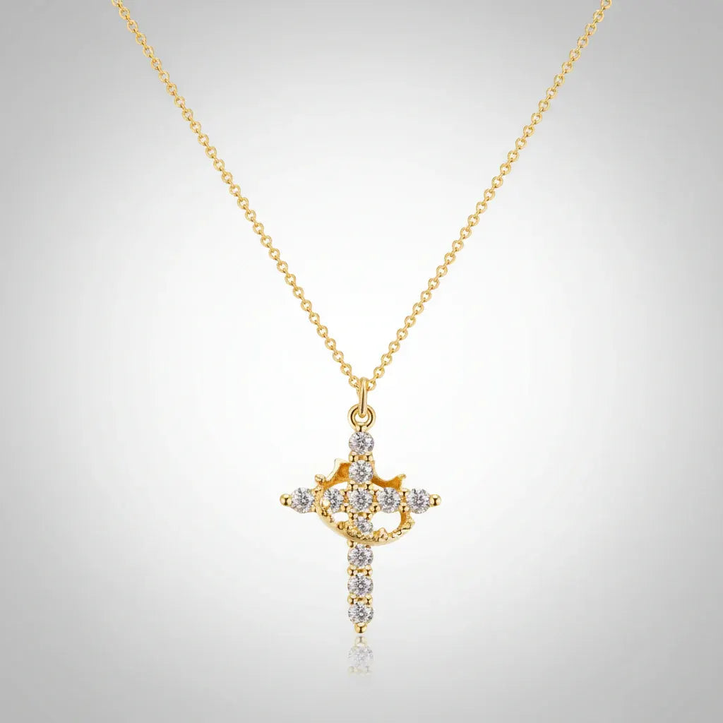 Gold Silver Crown Cross Pendant Necklace Faith Jewelry