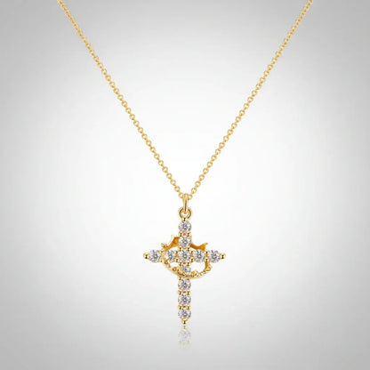 Gold Silver Crown Cross Pendant Necklace Faith Jewelry
