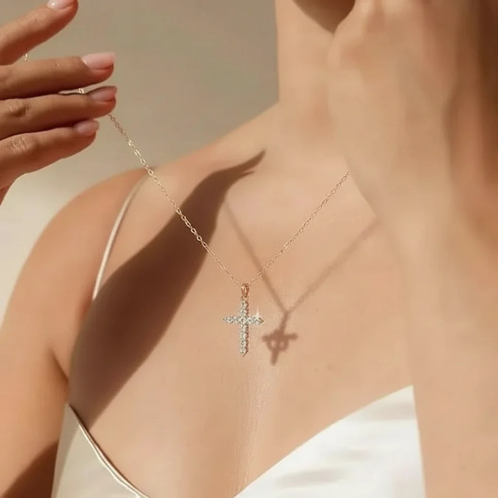 Gold Silver Crown Cross Pendant Necklace Faith Jewelry