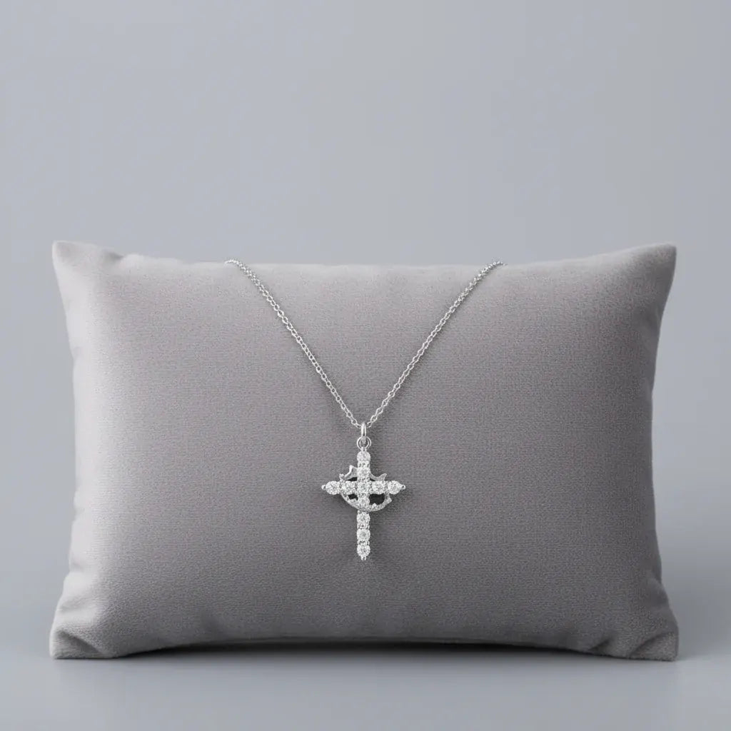 Gold Silver Crown Cross Pendant Necklace Faith Jewelry