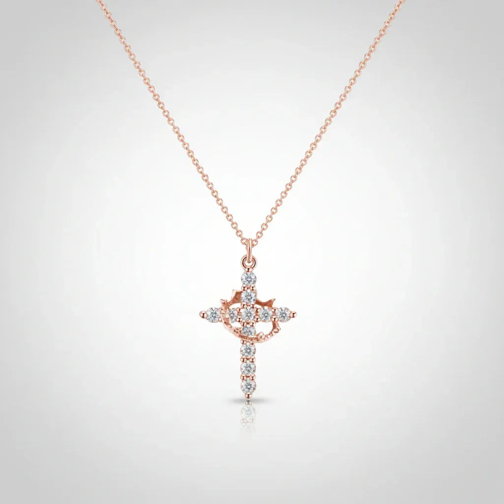 Gold Silver Crown Cross Pendant Necklace Faith Jewelry