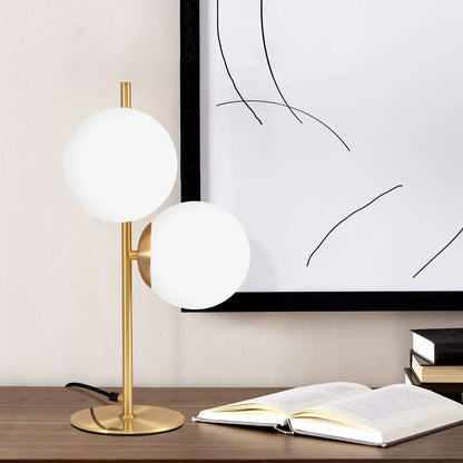 Golden Modern Table Lamp with White Glass Globe Shade