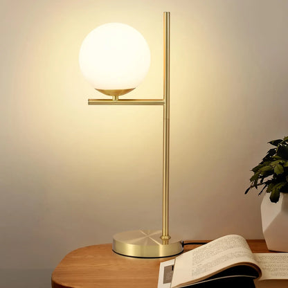 Golden Modern Table Lamp with White Glass Globe Shade