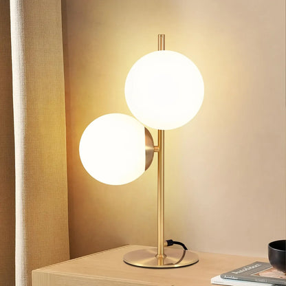 Golden Modern Table Lamp with White Glass Globe Shade