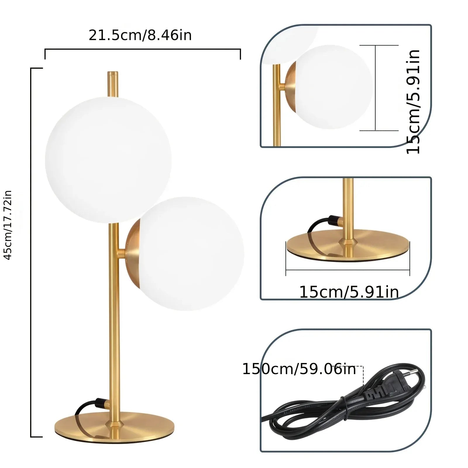 Golden Modern Table Lamp with White Glass Globe Shade