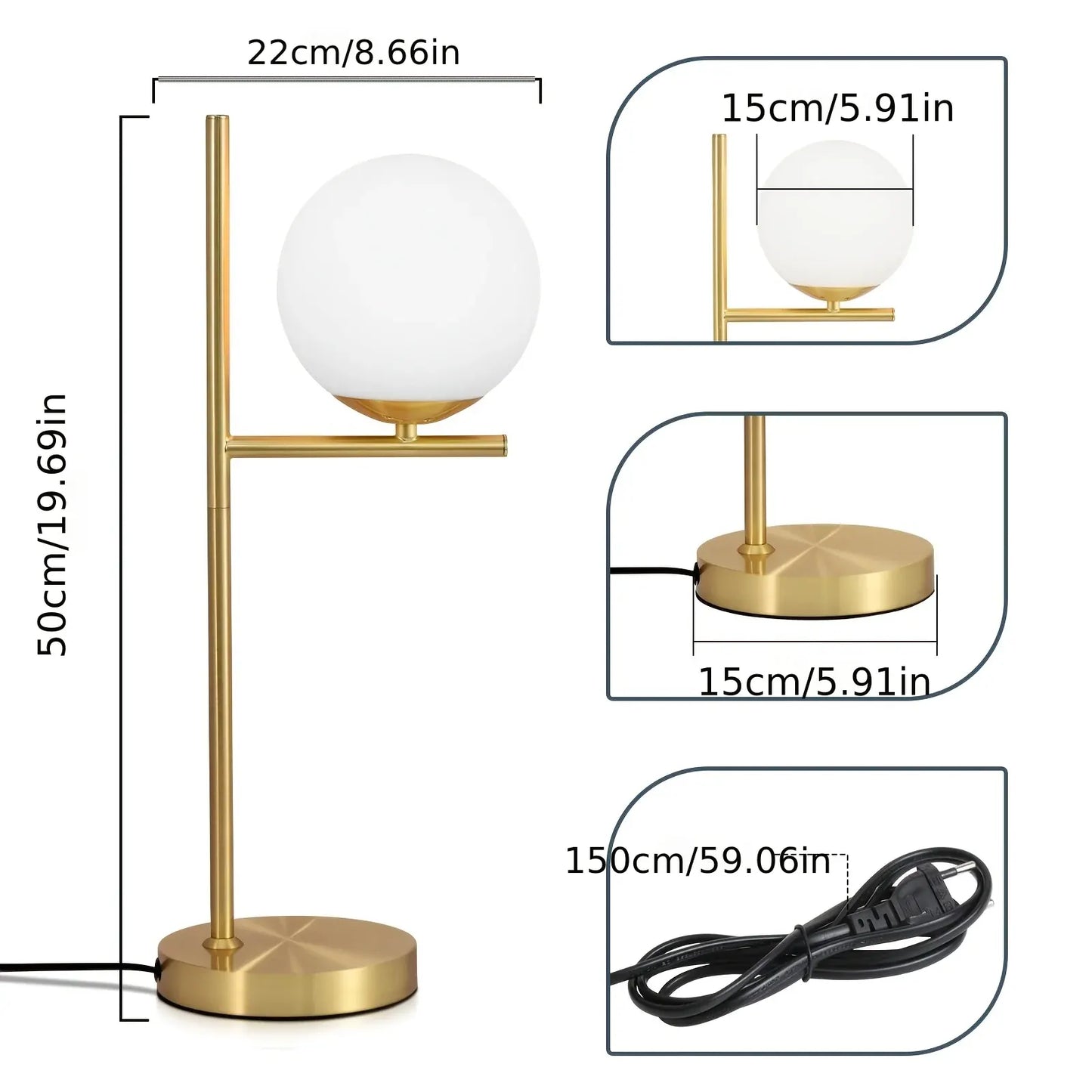 Golden Modern Table Lamp with White Glass Globe Shade